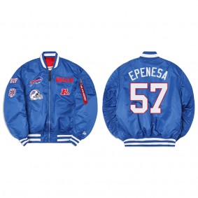 A.J. Epenesa Alpha Industries X Buffalo Bills MA-1 Bomber Royal Jacket