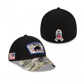 Buffalo Bills Black Camo 2021 Salute To Service Historic Logo 39THIRTY Flex Hat