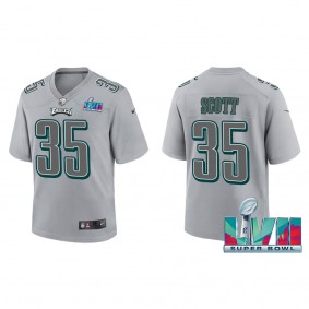 Boston Scott Youth Philadelphia Eagles Nike Gray Super Bowl LVII Patch Atmosphere Fashion Game Jersey