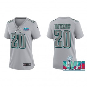 Brian Dawkins Women's Philadelphia Eagles Nike Gray Super Bowl LVII Patch Atmosphere Fashion Game Jersey