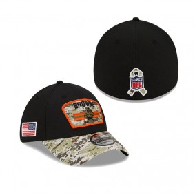 Cleveland Browns Black Camo 2021 Salute To Service Historic Logo 39THIRTY Flex Hat