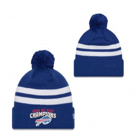 Men's Buffalo Bills Royal 2022 AFC East Division Champions Top Stripe Pom Knit Hat