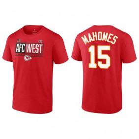 Men's Kansas City Chiefs Patrick Mahomes Red 2021 AFC West Division Champions Blocked Favorite T-Shirt