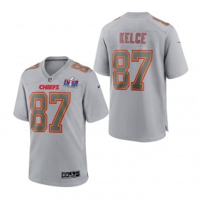 Men's Kansas City Chiefs Travis Kelce Gray Super Bowl LVIII Atmosphere Fashion Game Jersey