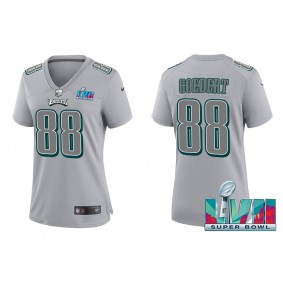 Dallas Goedert Women's Philadelphia Eagles Nike Gray Super Bowl LVII Patch Atmosphere Fashion Game Jersey