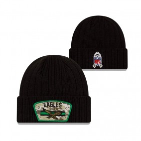 Philadelphia Eagles Black 2021 Salute To Service Historic Logo Cuffed Knit Hat