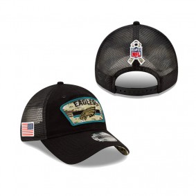 Philadelphia Eagles Black 2021 Salute To Service Trucker 9TWENTY Adjustable Hat