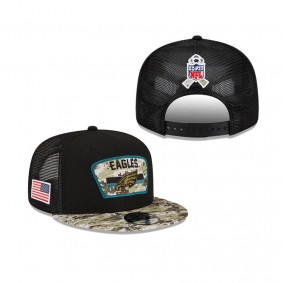 Philadelphia Eagles Black Camo 2021 Salute To Service Trucker 9FIFTY Snapback Adjustable Hat