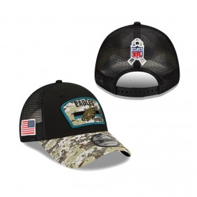 Philadelphia Eagles Black Camo 2021 Salute To Service Trucker 9FORTY Snapback Adjustable Hat