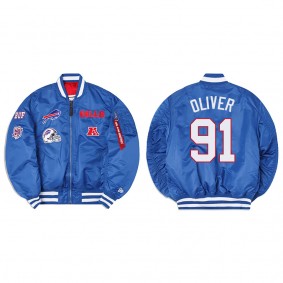 Ed Oliver Alpha Industries X Buffalo Bills MA-1 Bomber Royal Jacket