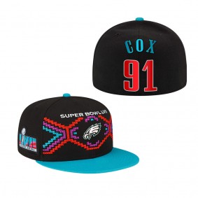 Fletcher Cox Philadelphia Eagles Black Teal Super Bowl LVII Tarmac 9FIFTY Snapback Adjustable Hat