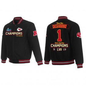 Jerick McKinnon Kansas City Chiefs Black Super Bowl LVII Champions Team Reversible Wool Full Snap Jacket