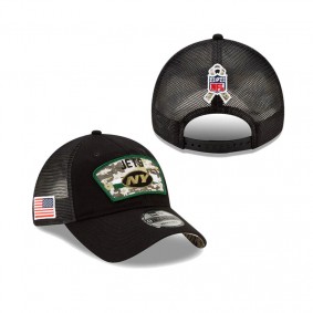 New York Jets Black 2021 Salute To Service Trucker 9TWENTY Adjustable Hat