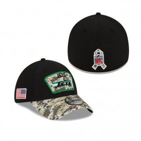 New York Jets Black Camo 2021 Salute To Service Historic Logo 39THIRTY Flex Hat