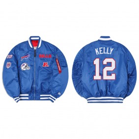 Jim Kelly Alpha Industries X Buffalo Bills MA-1 Bomber Royal Jacket