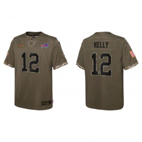 Jim Kelly Youth Buffalo Bills Olive 2022 Salute To Service Limited Jersey