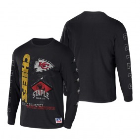 Men's Kansas City Chiefs NFL x Staple Black World Renowned Long Sleeve T-Shirt