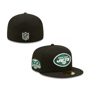 Men's New York Jets New Era Black Team 50th Anniversary Patch 59FIFTY Fitted Hat