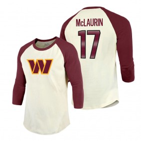 Men's Washington Commanders Terry McLaurin Majestic Threads Cream Burgundy Name & Number Raglan 3-4 Sleeve T-Shirt