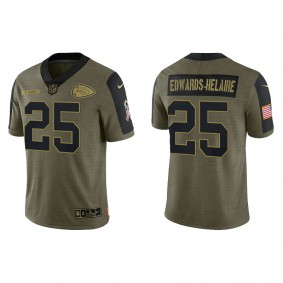 Men's Kansas City Chiefs Clyde Edwards-Helaire Olive 2021 Salute To Service Jersey