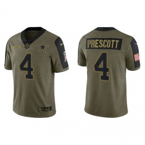 Men's Dallas Cowboys Dak Prescott Olive 2021 Salute To Service Jersey