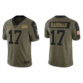 Men's Kansas City Chiefs Mecole Hardman Olive 2021 Salute To Service Jersey