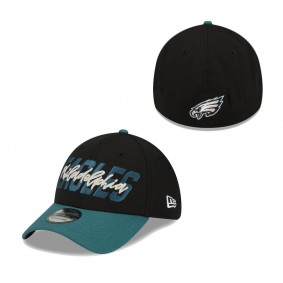 Men's Philadelphia Eagles New Era Black Midnight Green 2022 NFL Draft 39THIRTY Flex Hat