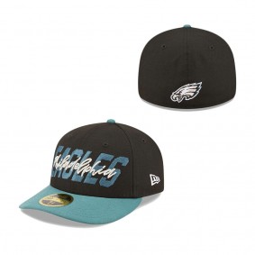 Men's Philadelphia Eagles New Era Black Midnight Green 2022 NFL Draft Low Profile 59FIFTY Fitted Hat