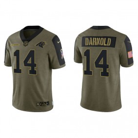 Men's Carolina Panthers Sam Darnold Olive 2021 Salute To Service Jersey