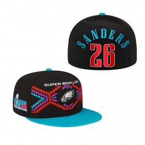 Miles Sanders Philadelphia Eagles Black Teal Super Bowl LVII Tarmac 9FIFTY Snapback Adjustable Hat