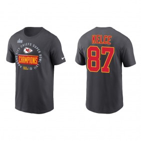 Travis Kelce Kansas City Chiefs Anthracite Super Bowl LVII Champions Locker Room Trophy Collection T-Shirt