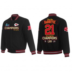 Trent McDuffie Kansas City Chiefs Black Super Bowl LVII Champions Team Reversible Wool Full Snap Jacket