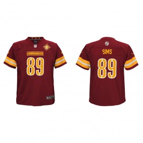 Cam Sims Youth Commanders Burgundy 90th Anniversary Game Jersey