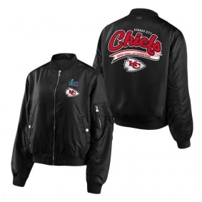 Women's Kansas City Chiefs WEAR by Erin Andrews Black Super Bowl LVII Champions Bomber Full-Zip Jacket