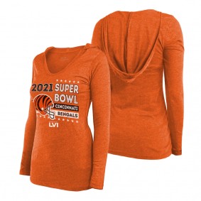 Women's Cincinnati Bengals Majestic Threads Heathered Orange Super Bowl LVI Bound Triple Option Tri-Blend V-Neck Pullover Hoodie