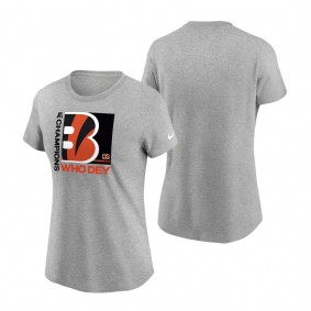 Women's Cincinnati Bengals Nike Heathered Gray 2021 AFC Champions Team Slogan T-Shirt