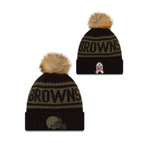 Women's Cleveland Browns Black 2021 Salute To Service Cuffed Knit Pom Hat