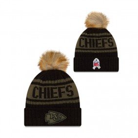 Women's Kansas City Chiefs Black 2021 Salute To Service Cuffed Knit Pom Hat