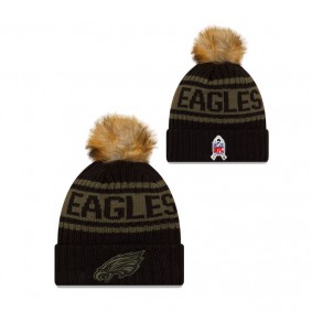 Women's Philadelphia Eagles Black 2021 Salute To Service Cuffed Knit Pom Hat