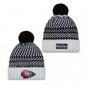 Women's Kansas City Chiefs Black White 2023 NFL Crucial Catch Cuffed Pom Knit Hat