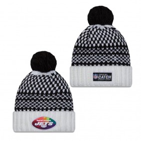 Women's New York Jets Black White 2023 NFL Crucial Catch Cuffed Pom Knit Hat