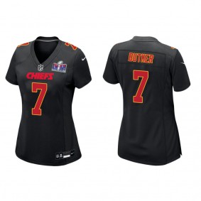 Women's Harrison Butker Kansas City Chiefs Black Super Bowl LVIII Carbon Fashion Game Jersey