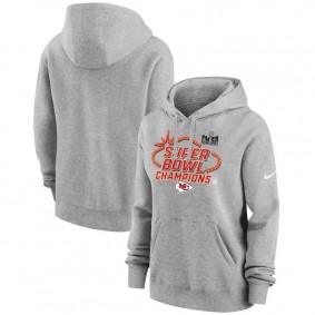 Women's Kansas City Chiefs Heather Gray Super Bowl LVIII Champions Locker Room Trophy Collection Pullover Hoodie