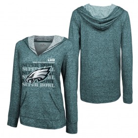 Women's Philadelphia Eagles Majestic Threads Midnight Green Super Bowl LVII Retro Repeat Pullover Hoodie