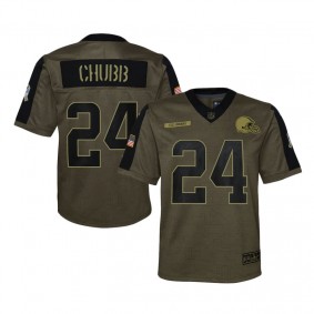Youth Cleveland Browns Nick Chubb Olive 2021 Salute To Service Game Jersey