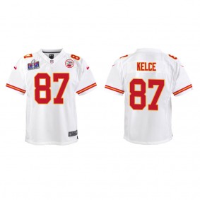 Youth Travis Kelce Kansas City Chiefs White Super Bowl LVIII Game Jersey