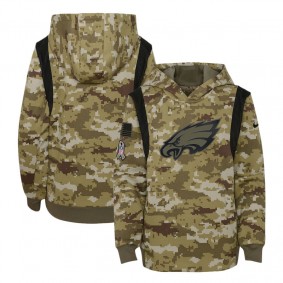 Youth Philadelphia Eagles Olive 2021 Salute To Service Therma Performance Pullover Hoodie