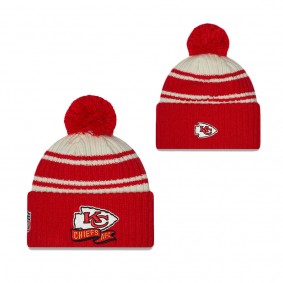 Youth Kansas City Chiefs Cream Red 2022 Sideline Sport Cuffed Pom Knit Hat