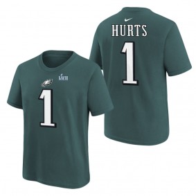 Youth Philadelphia Eagles Jalen Hurts Nike Midnight Green Super Bowl LVII Name & Number T-Shirt